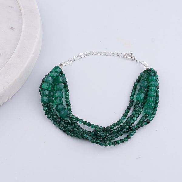 Green Onyx & Green Jade Silver Bracelet (Project Handmade)