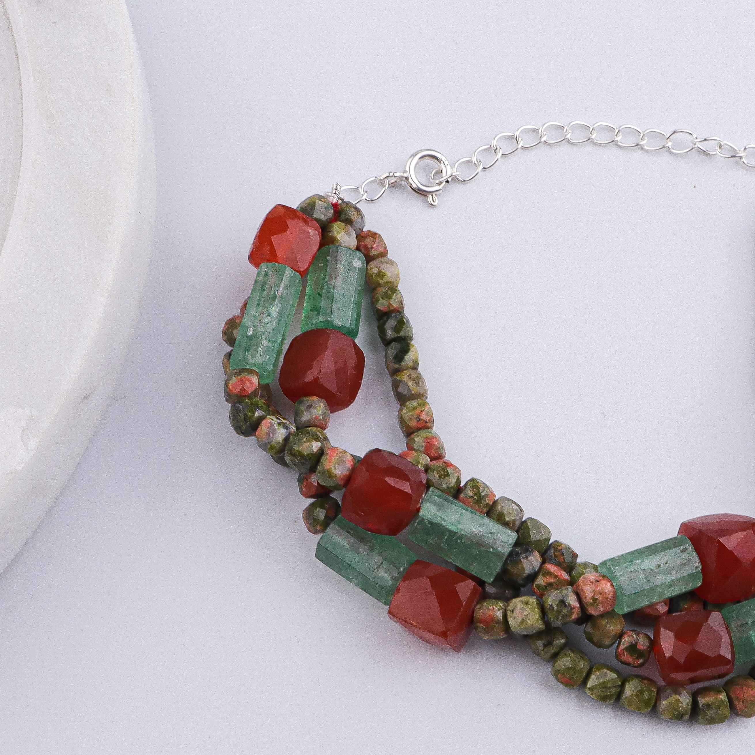 Unakite, Russian Quartz & Carnelian Silver Bracelet (Project Handmade)