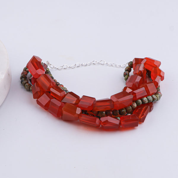 Carnelian & Unakite Silver Bracelet (Project Handmade)