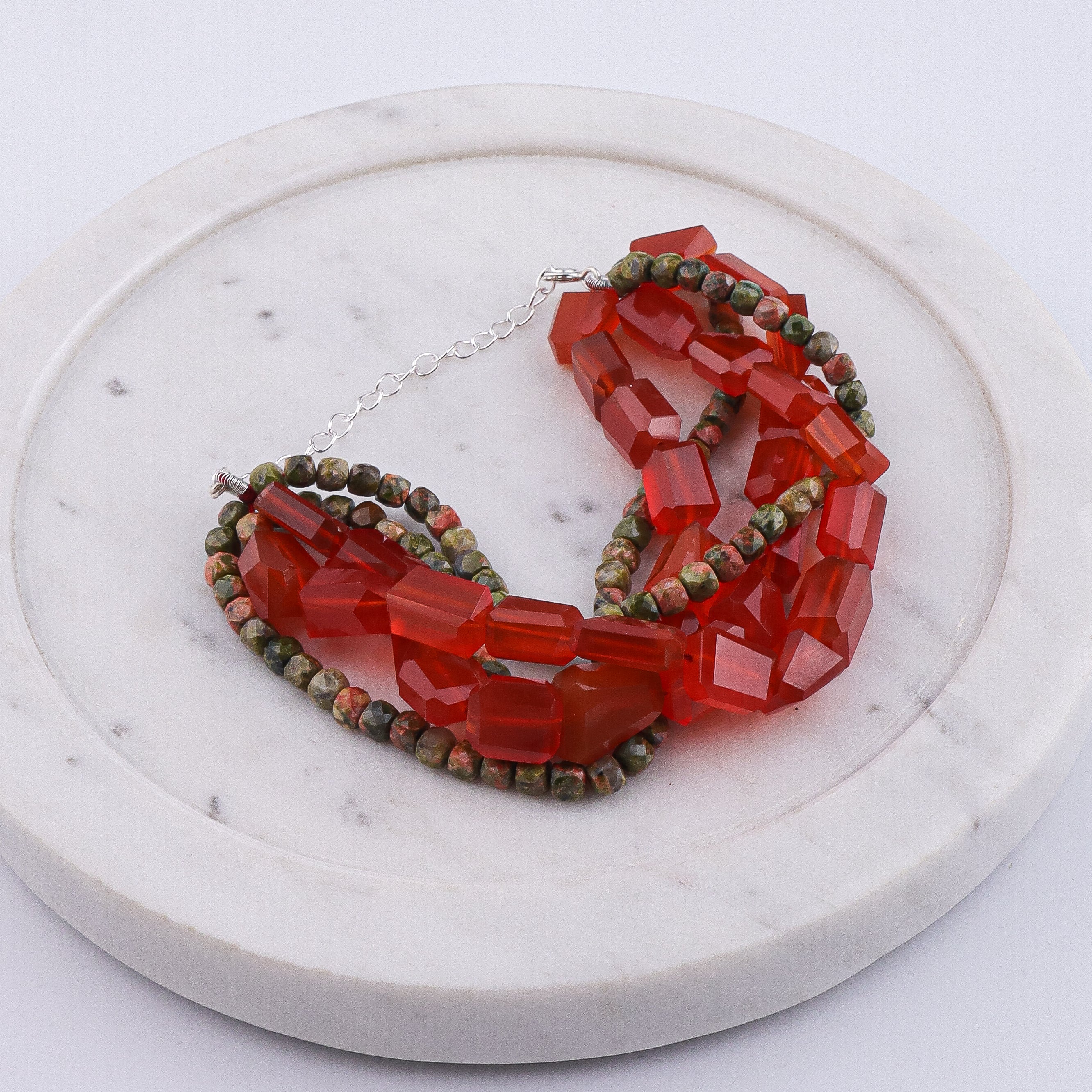 Carnelian & Unakite Silver Bracelet (Project Handmade)