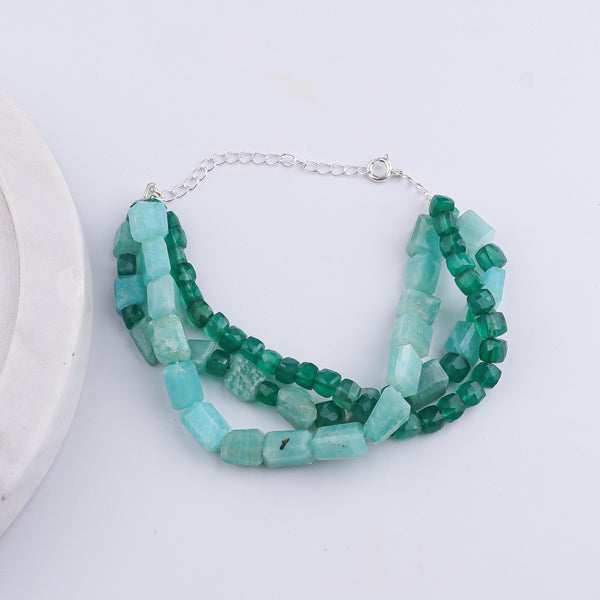Green Onyx & Amazonite Silver Bracelet (Project Handmade)
