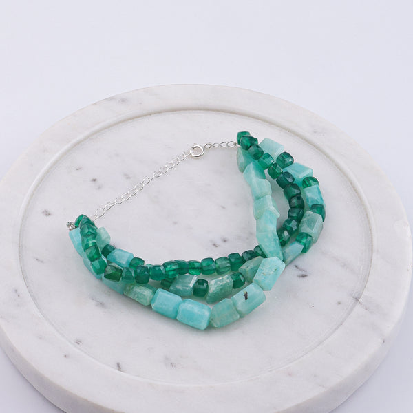 Green Onyx & Amazonite Silver Bracelet (Project Handmade)