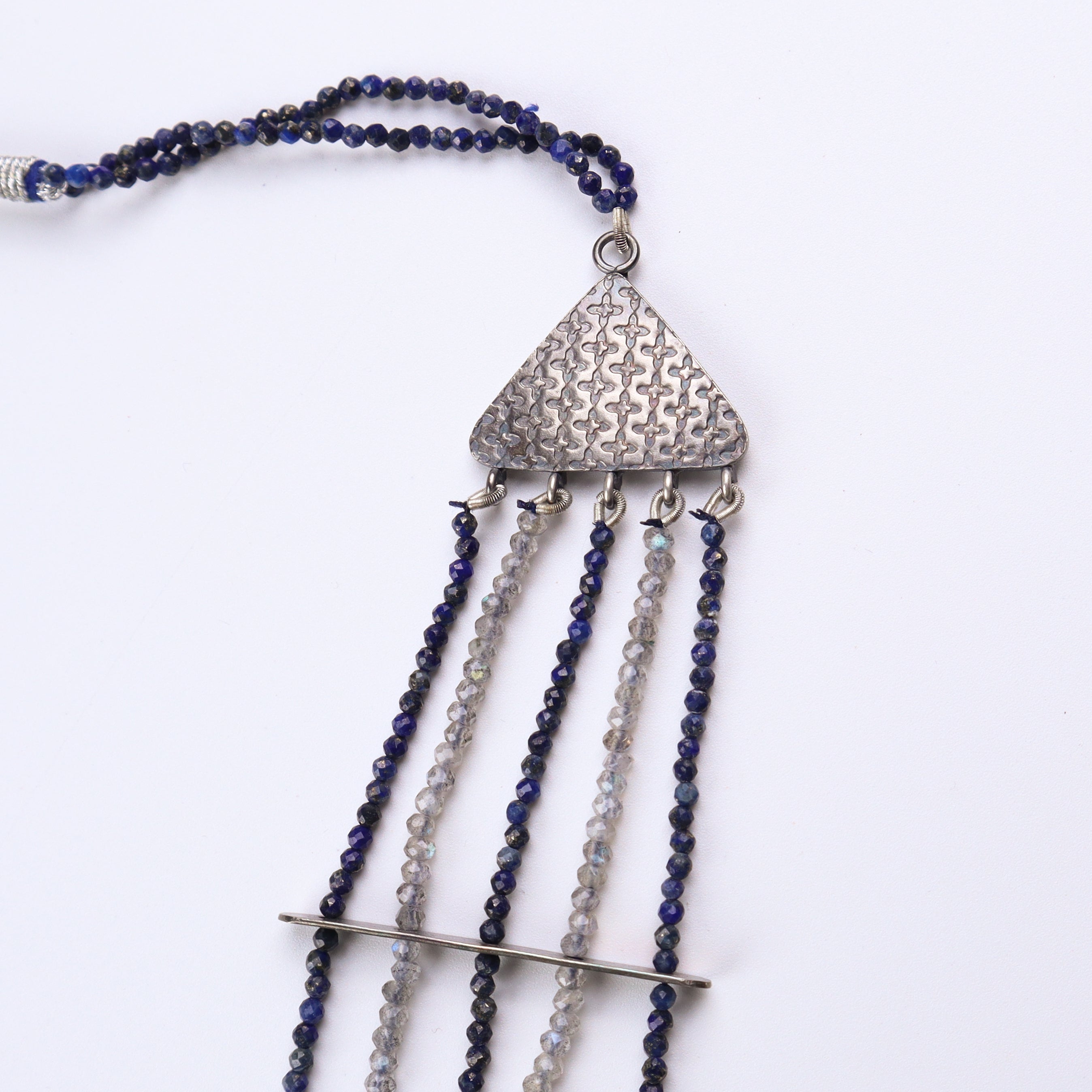 Saaj Motif Satlada Inspired Necklace with Lapis Lazuli and Labradorite Stones (5 layered)
