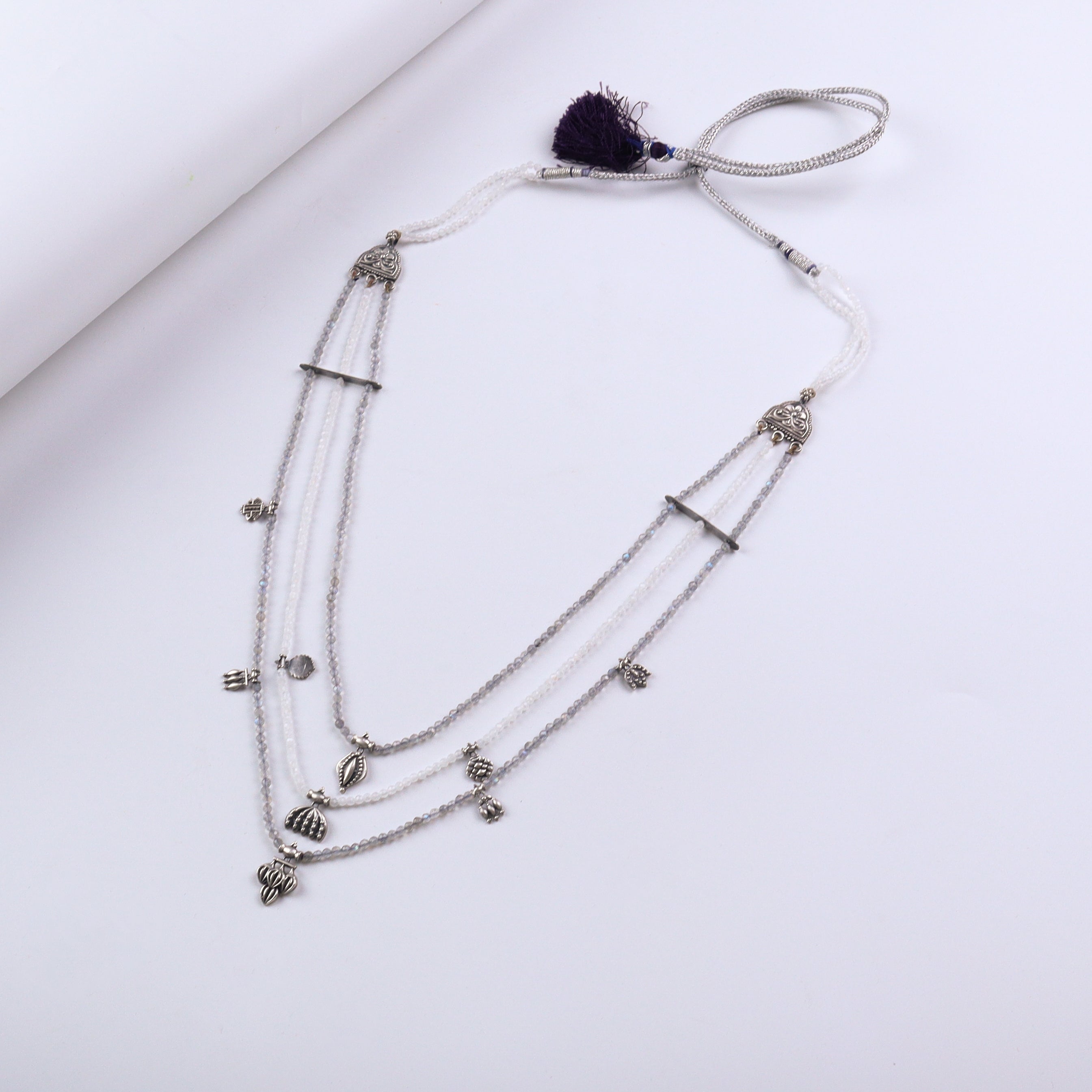 Saaj Motif Satlada Inspired Necklace with Labradorite and Moonstones