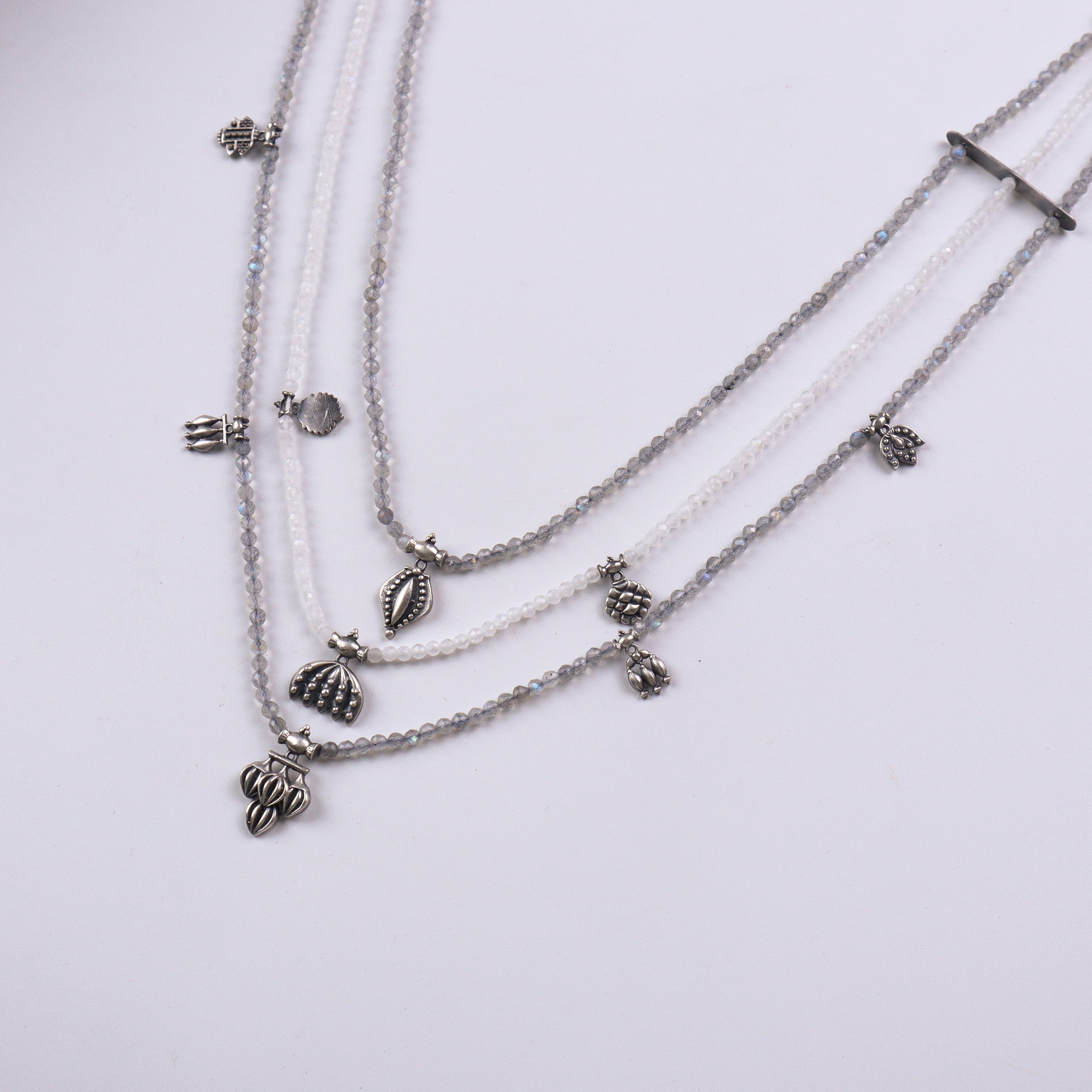 Saaj Motif Satlada Inspired Necklace with Labradorite and Moonstones