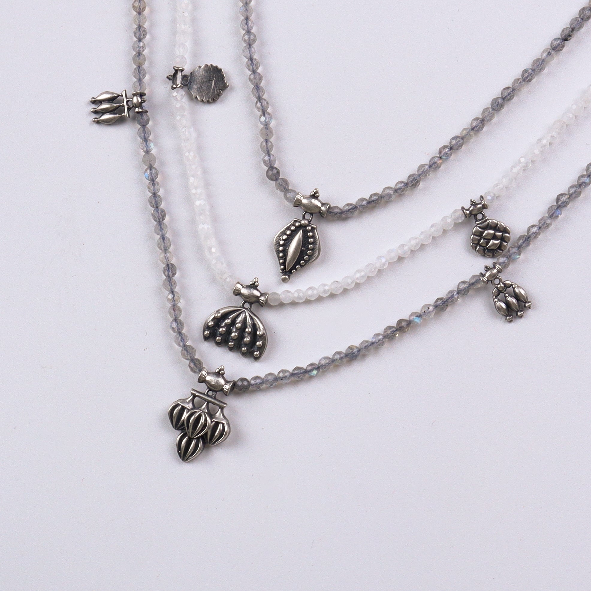 Saaj Motif Satlada Inspired Necklace with Labradorite and Moonstones