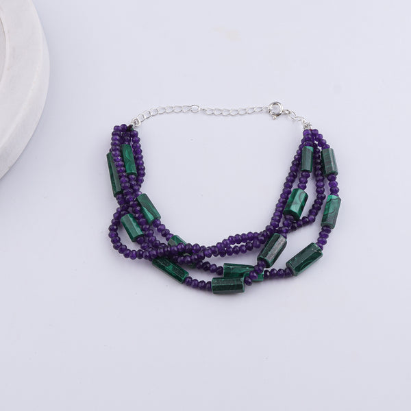 Malachite & Purple Jade Silver Bracelet (Project Handmade)