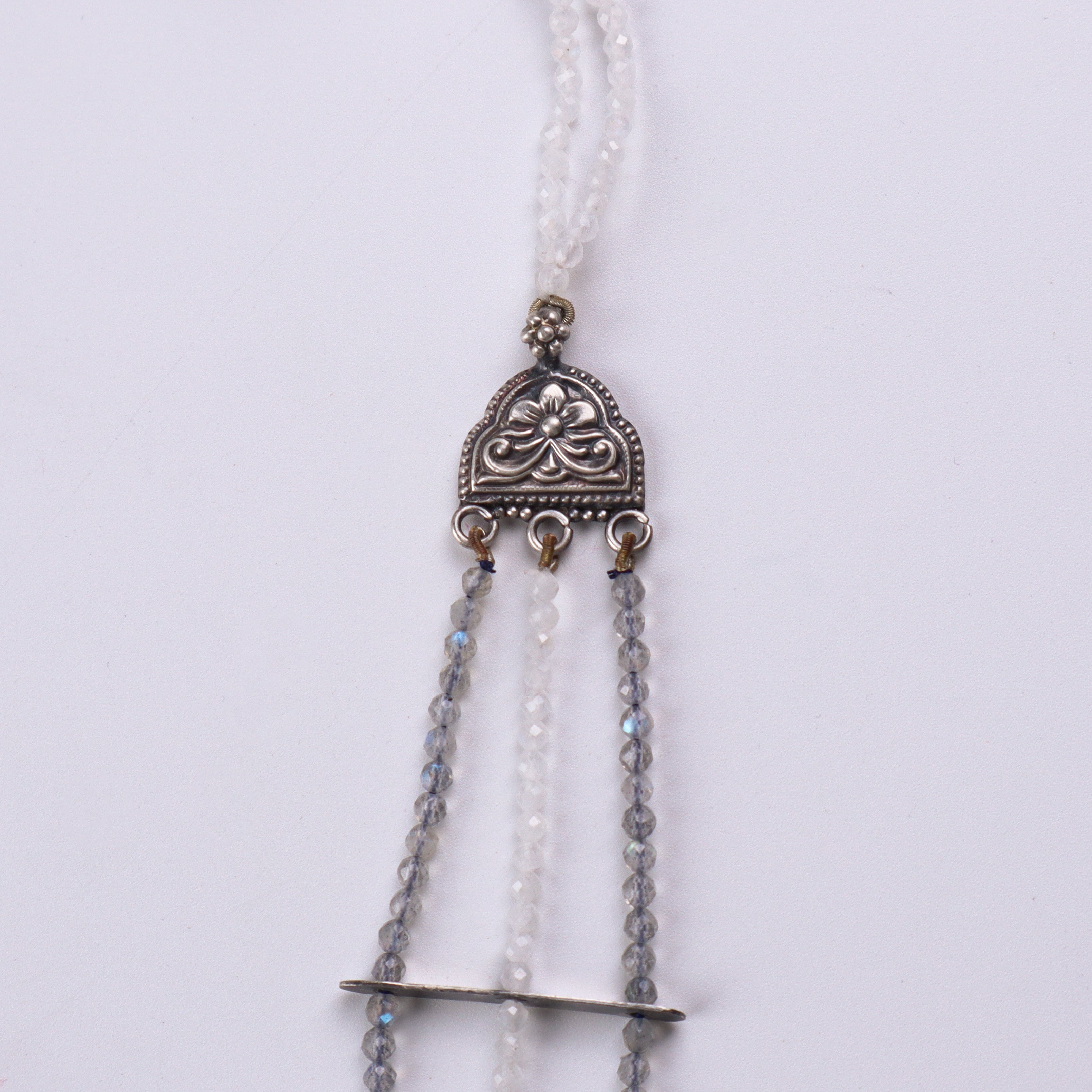 Saaj Motif Satlada Inspired Necklace with Labradorite and Moonstones