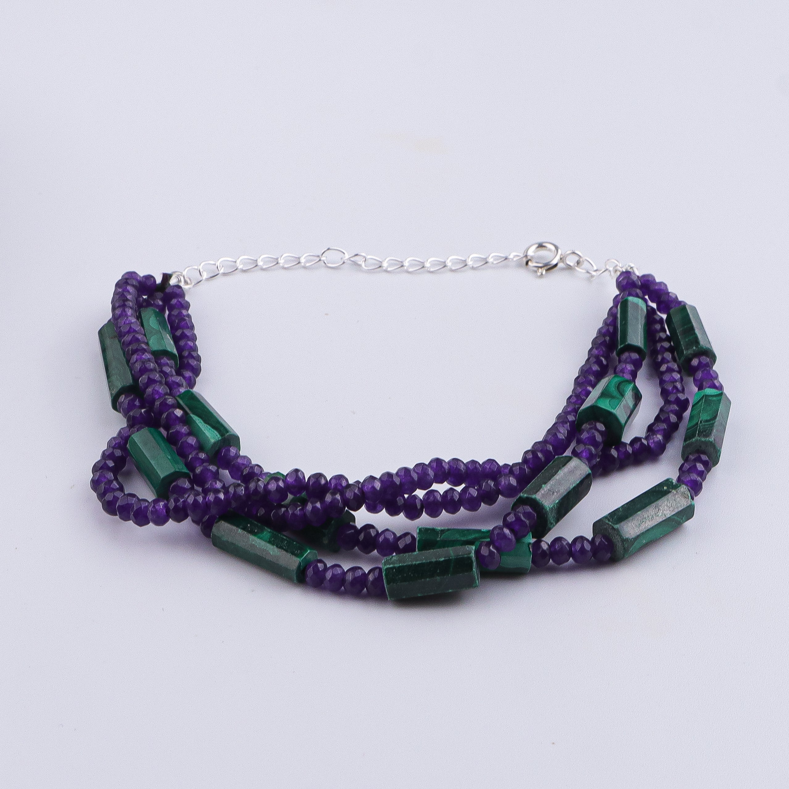 Malachite & Purple Jade Silver Bracelet (Project Handmade)