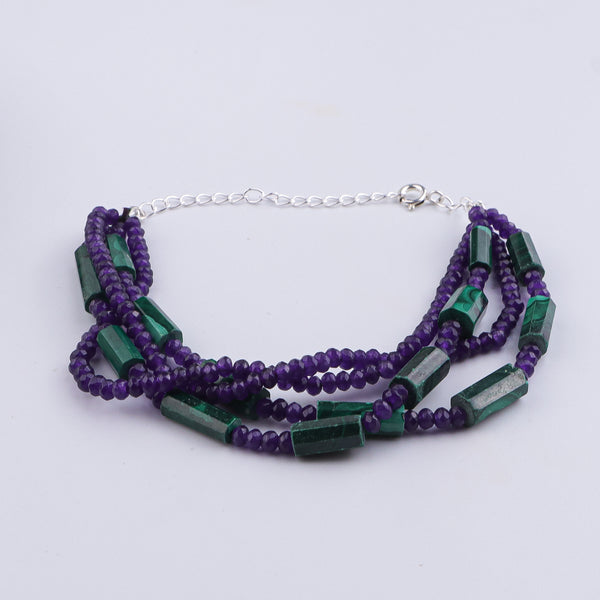Malachite & Purple Jade Silver Bracelet (Project Handmade)