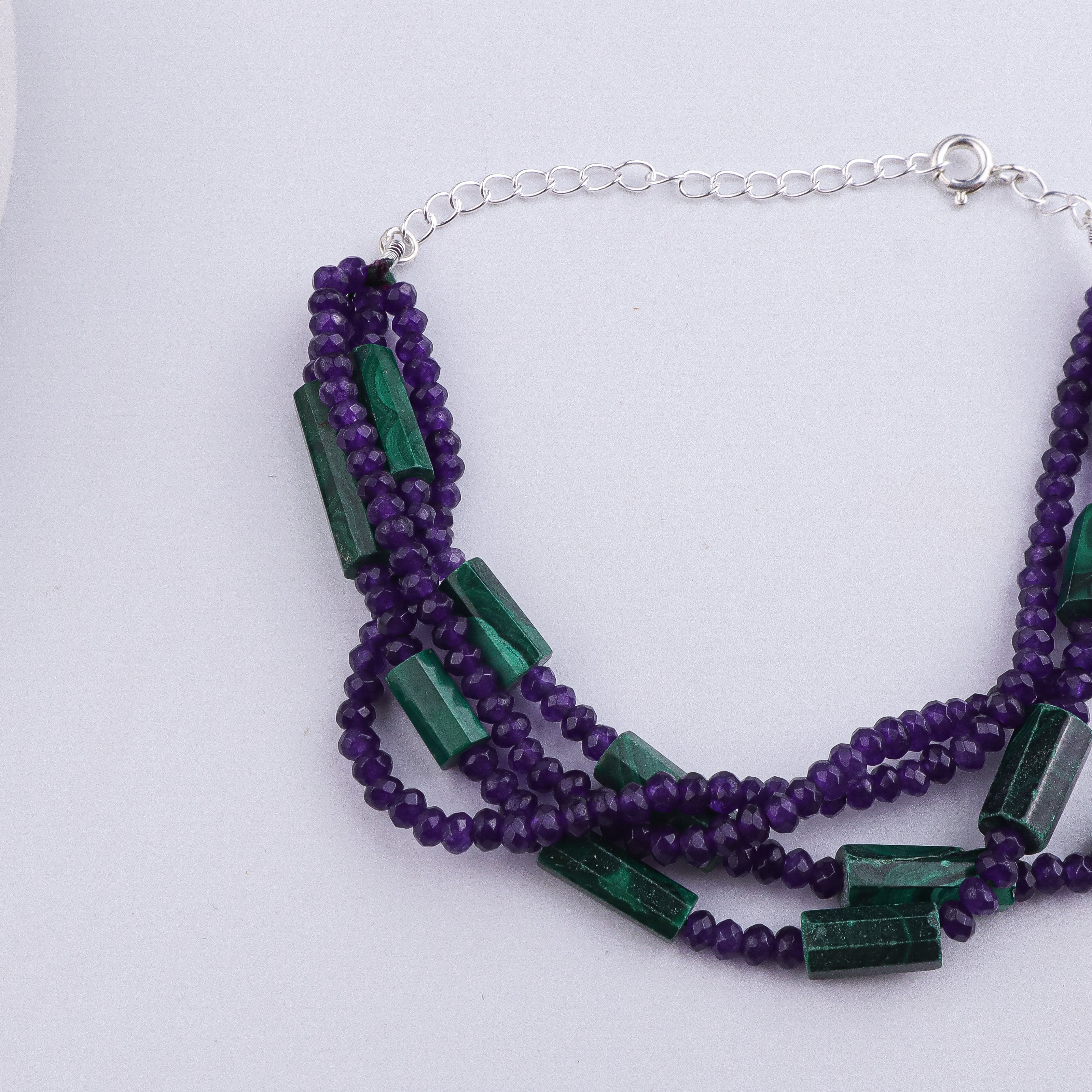 Malachite & Purple Jade Silver Bracelet (Project Handmade)