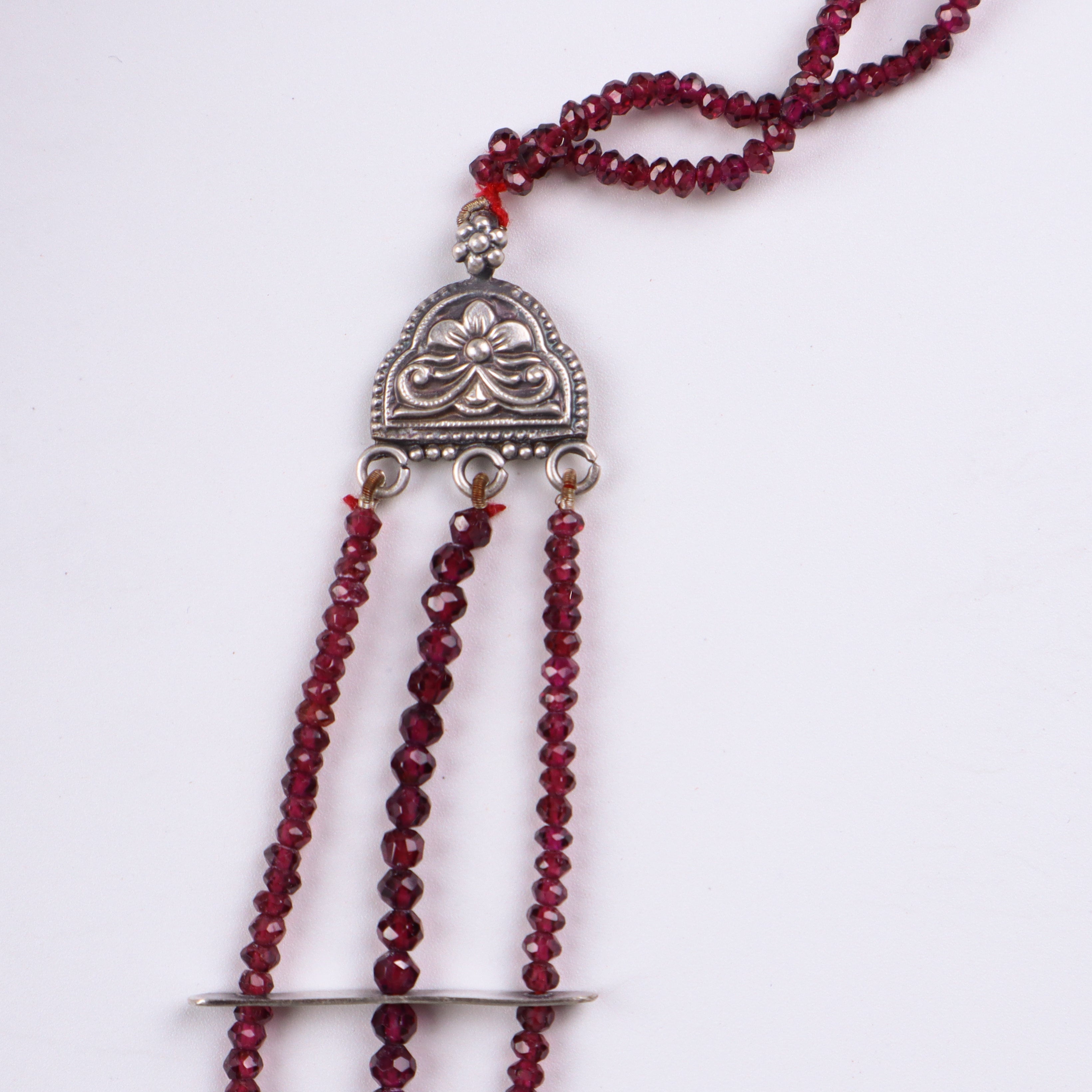 Saaj Motif Satlada Inspired Necklace with Dual Size Garnet Stones and Moonstones (3 layered)