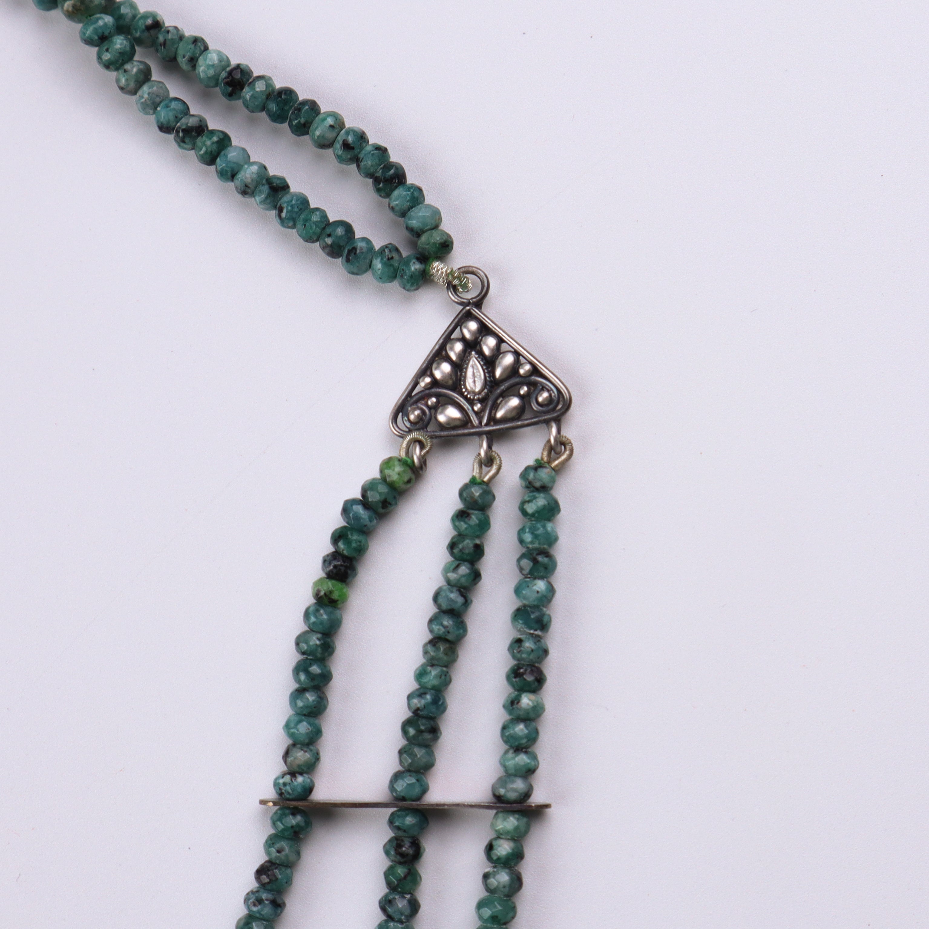 Saaj motif satlada inspired necklace with green sapphire stones (3 layered)