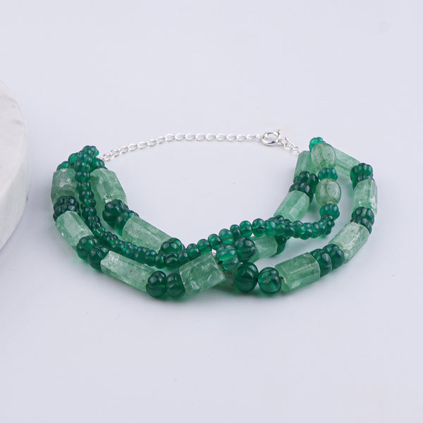 Green Onyx & Russian Quartz Silver Bracelet (Project Handmade)