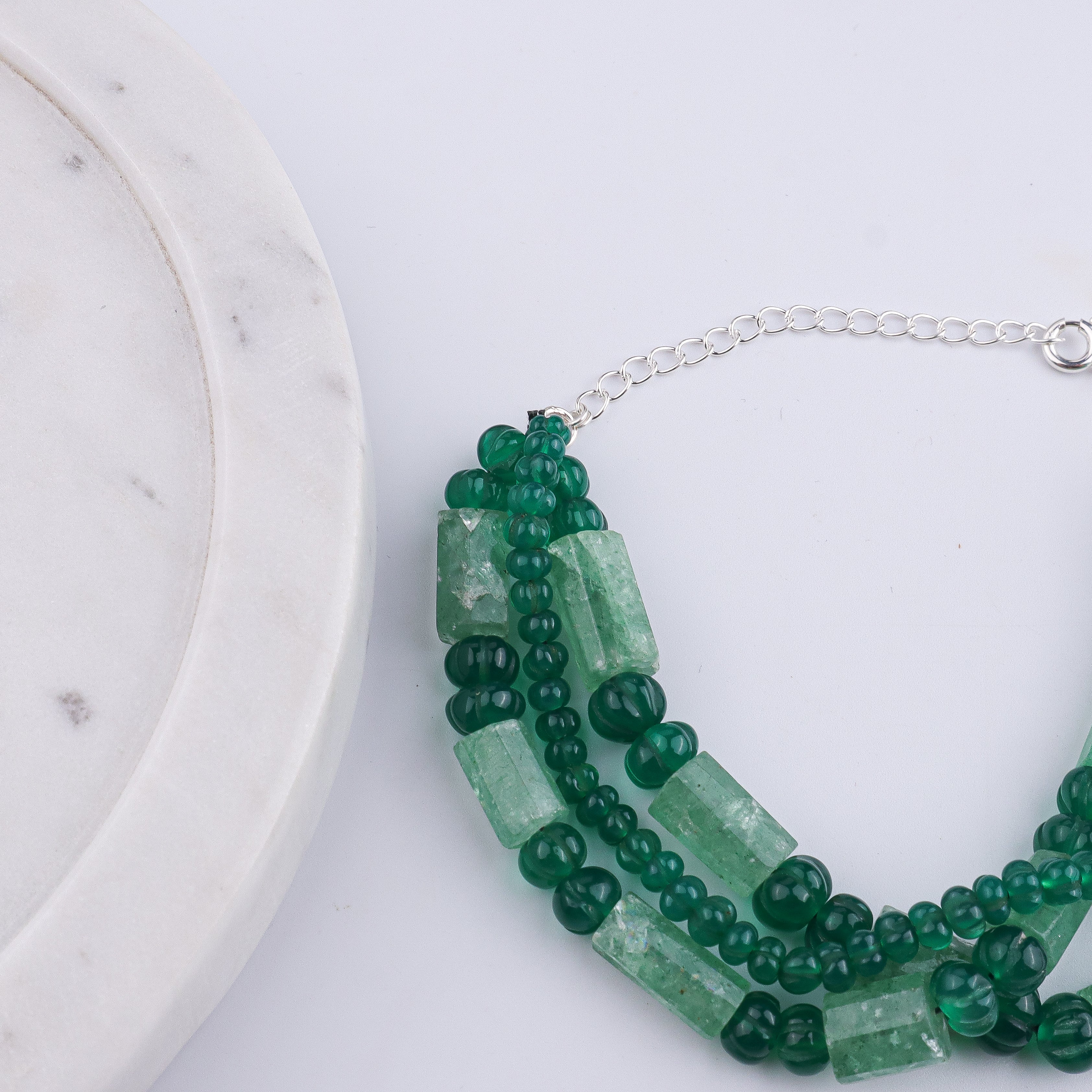 Green Onyx & Russian Quartz Silver Bracelet (Project Handmade)