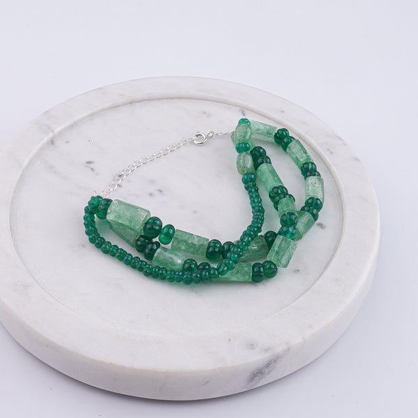Green Onyx & Russian Quartz Silver Bracelet (Project Handmade)