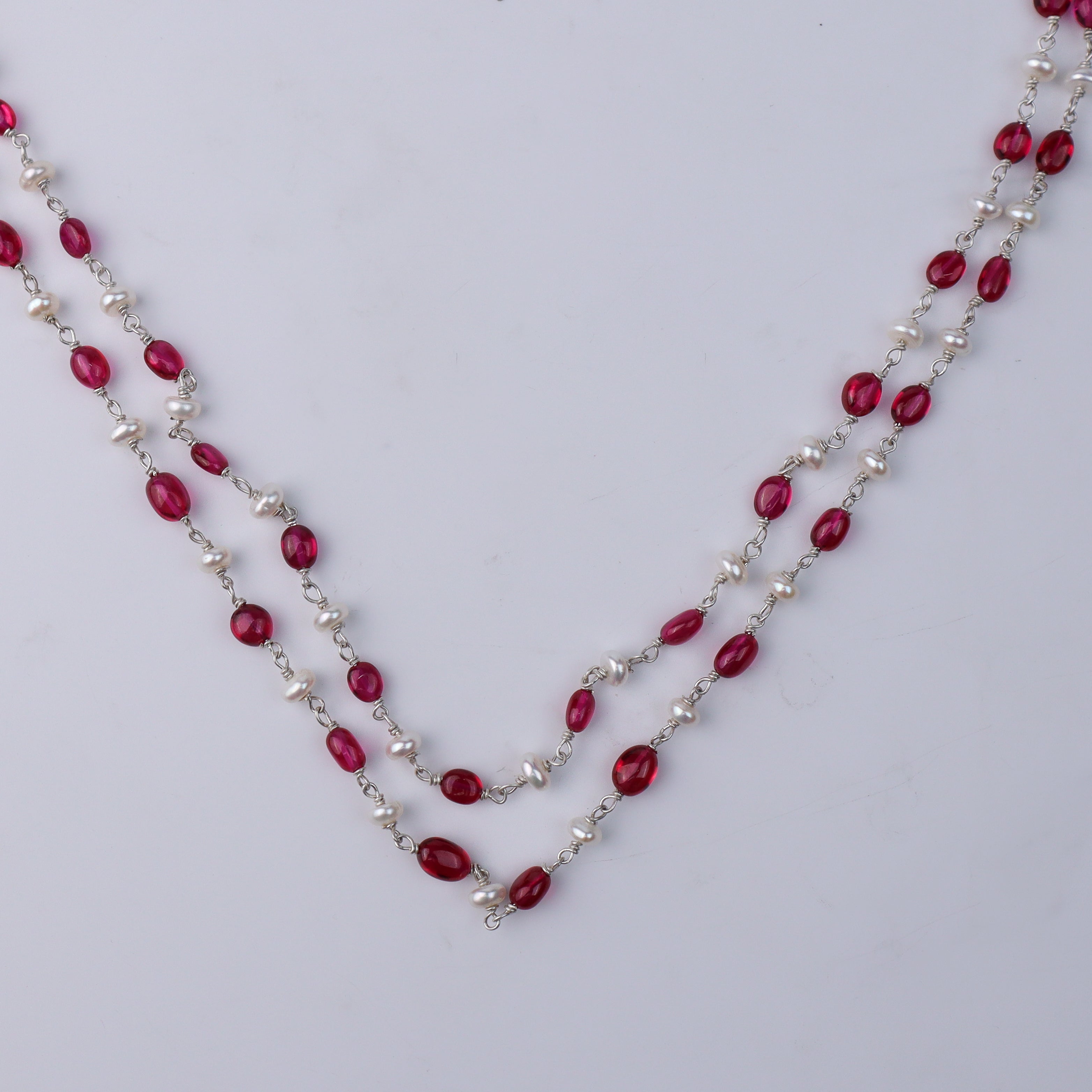 Double Layer Ruby and Pearl Necklace