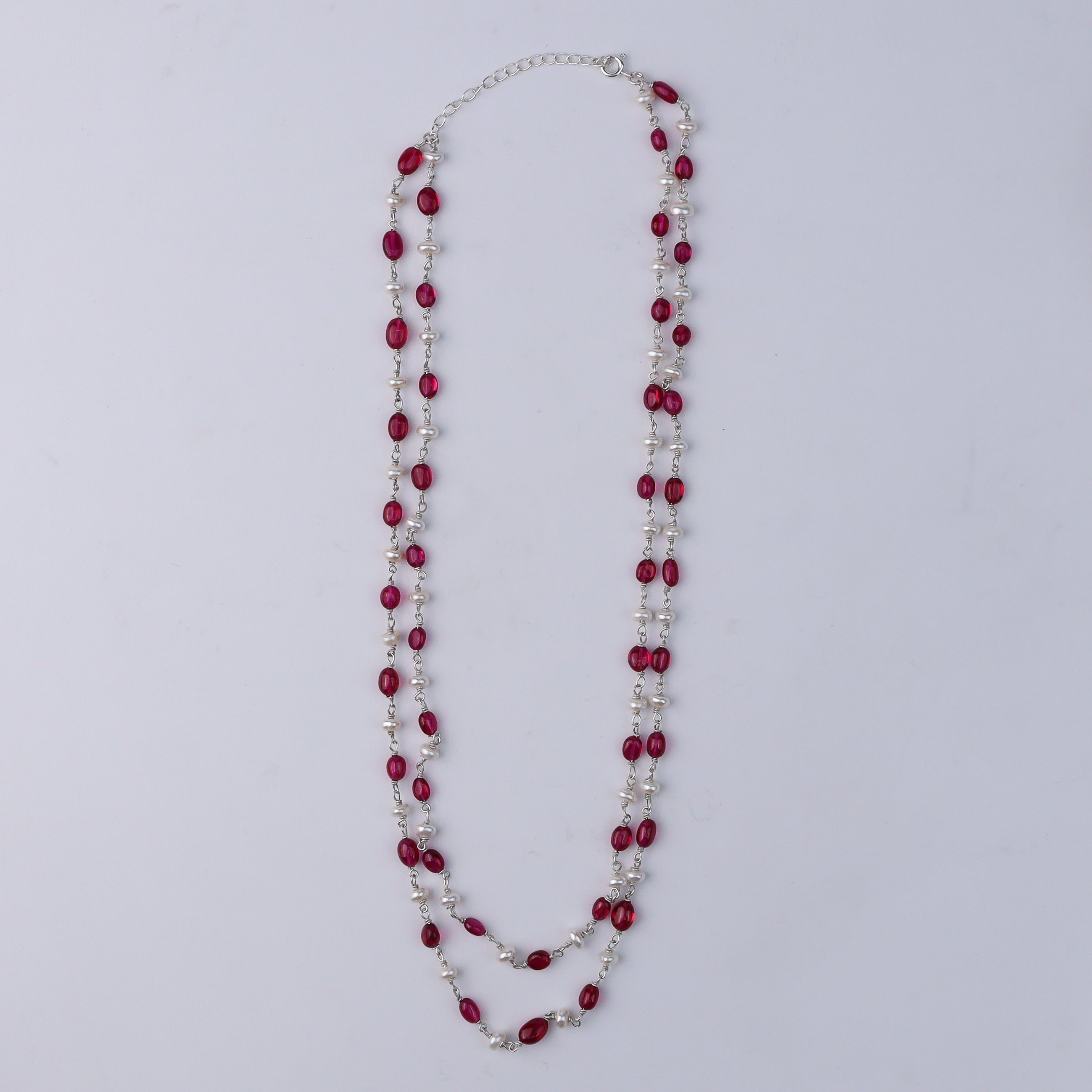 Double Layer Ruby and Pearl Necklace