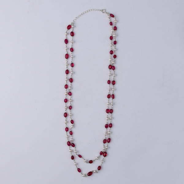 Double Layer Ruby and Pearl Necklace
