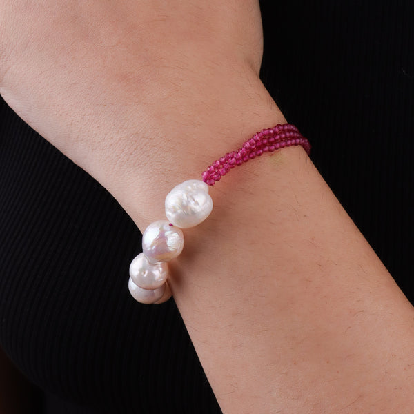Ruby & Baroque Pearl Silver Bracelet (Project Handmade)