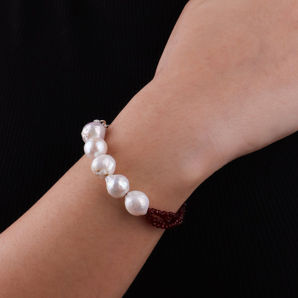 Garnet & Baroque Pearl Silver Bracelet (Project Handmade)