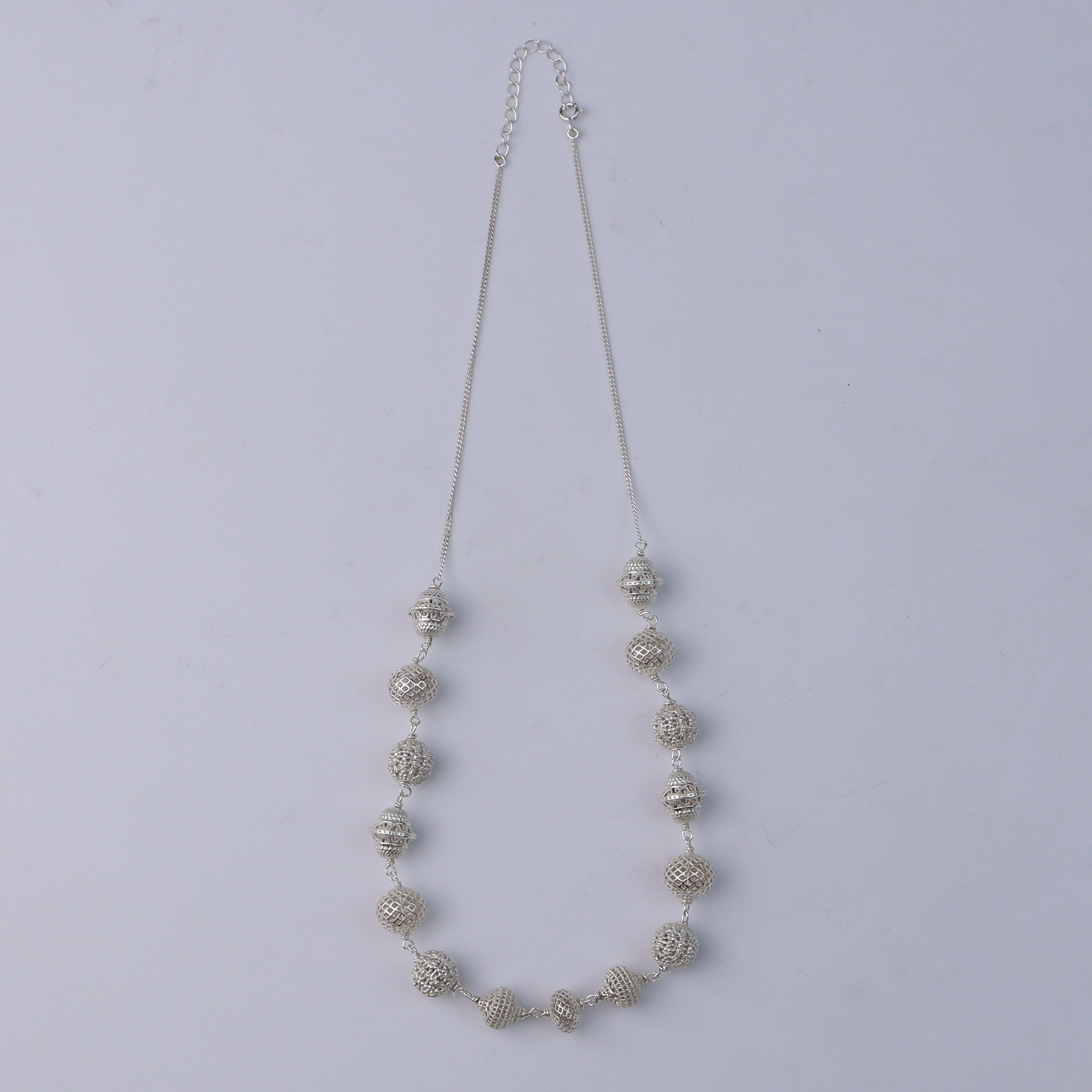 Silver Carved Bead Necklace