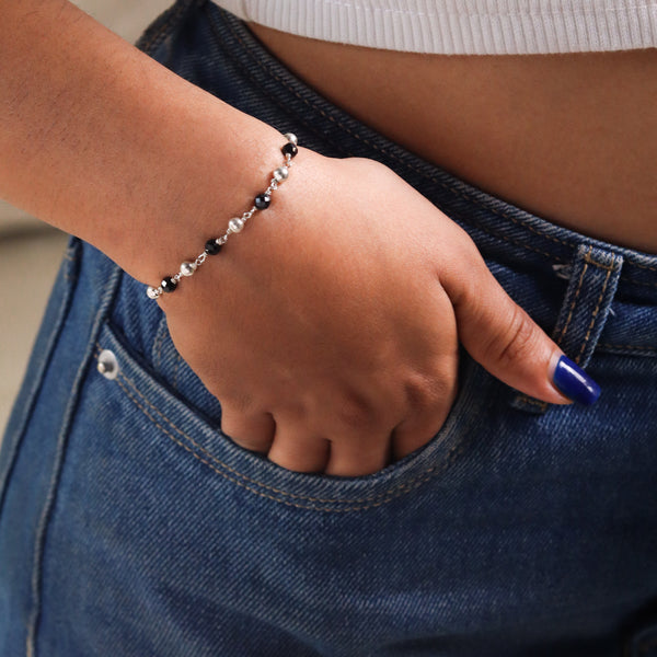 Silver Bracelet Black Spinel & Silver Beads