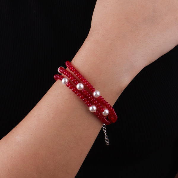 Ruby & Pearl Silver Bracelet (Project Handmade)