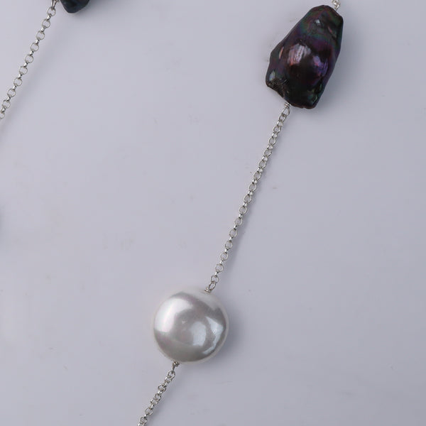 Silver chain with baroque pearls and clasp detail