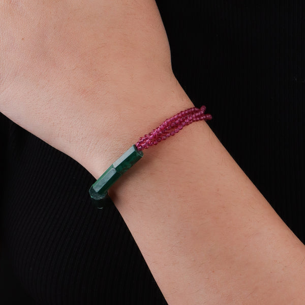 Green Malachite & Ruby Silver Bracelet (Project Handmade)