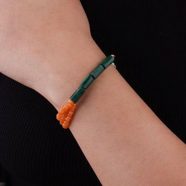 Orange Jade & Malachite Silver Bracelet (Project Handmade)