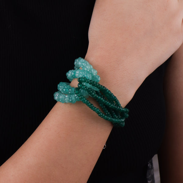 Carved Pumpkin Aqua Fluorite & Green Onyx Silver Bracelet (Project Handmade)