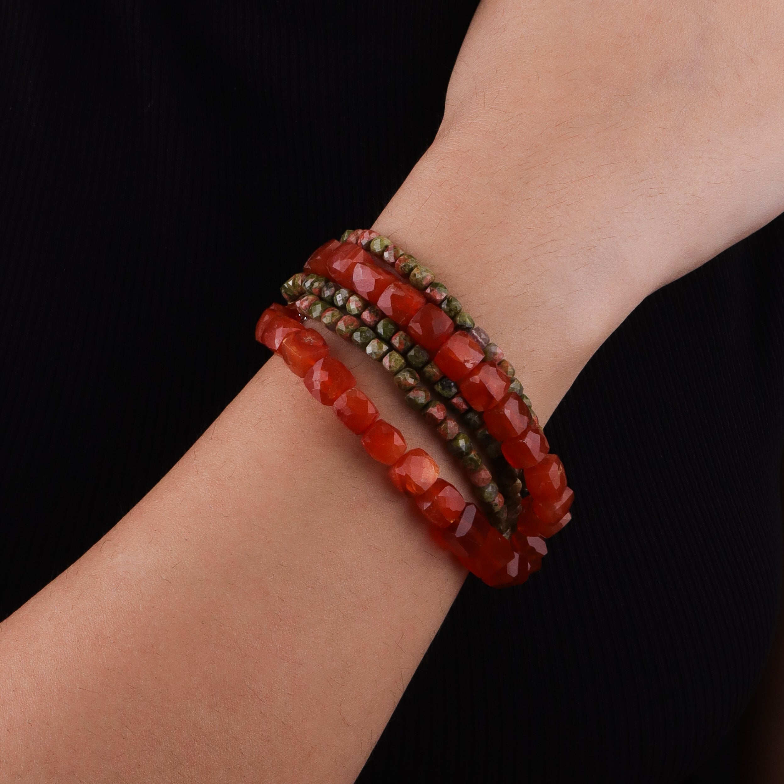 Carnelian & Unakite Silver Bracelet (Project Handmade)