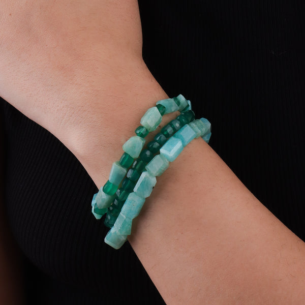 Green Onyx & Amazonite Silver Bracelet (Project Handmade)