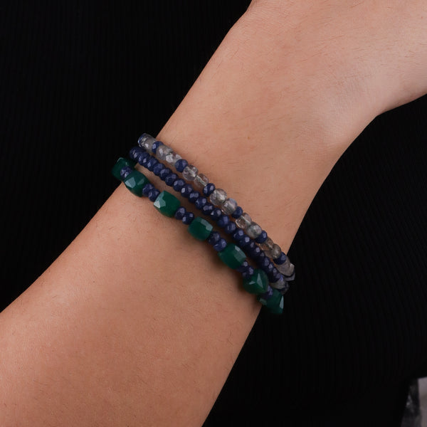 Green Onyx, Blue Jade & Labradorite Silver Bracelet (Project Handmade)