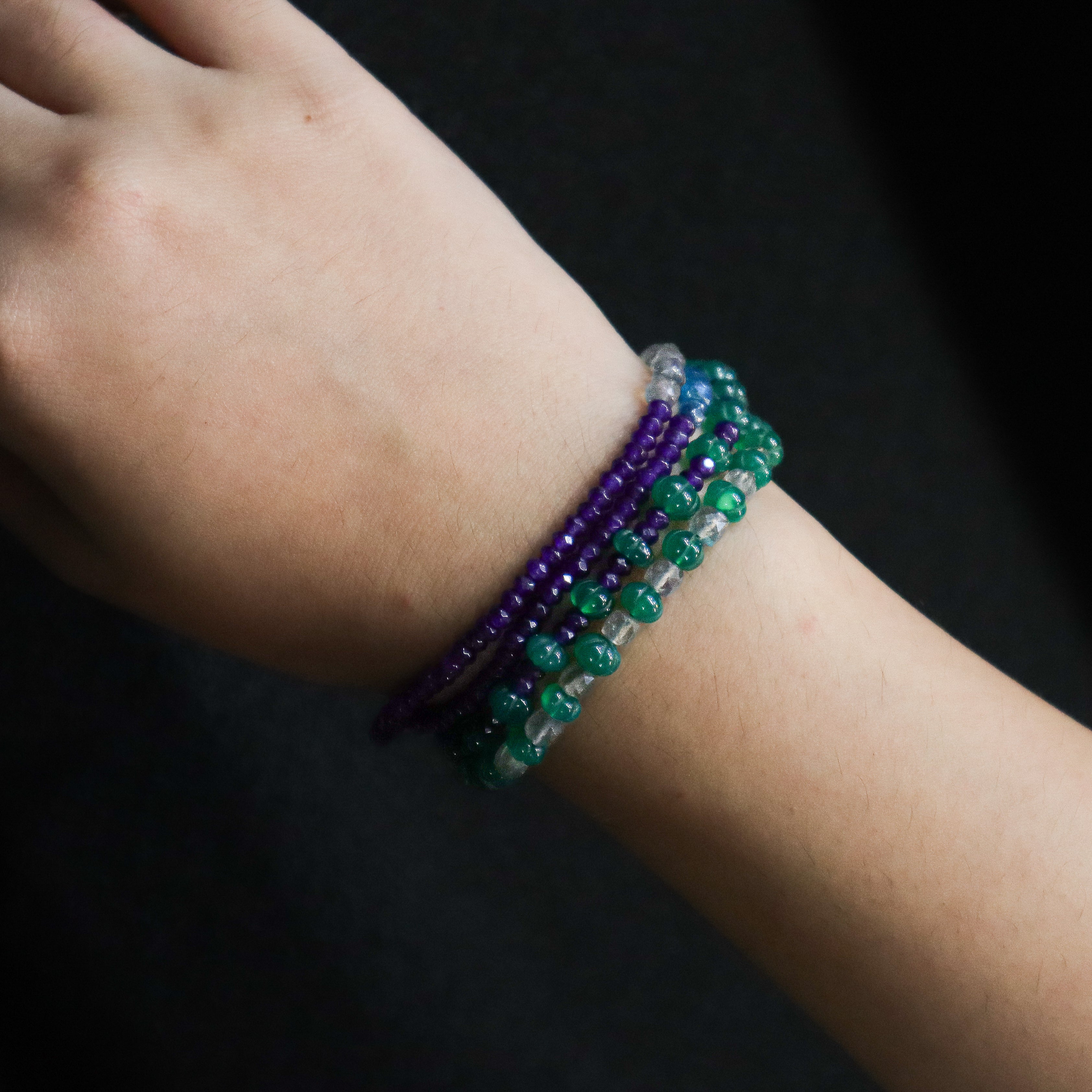 Green Onyx, Labradorite, Rhodolite & Purple Jade Silver Bracelet (Project Handmade)
