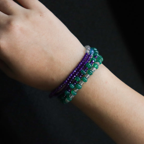 Green Onyx, Labradorite, Rhodolite & Purple Jade Silver Bracelet (Project Handmade)