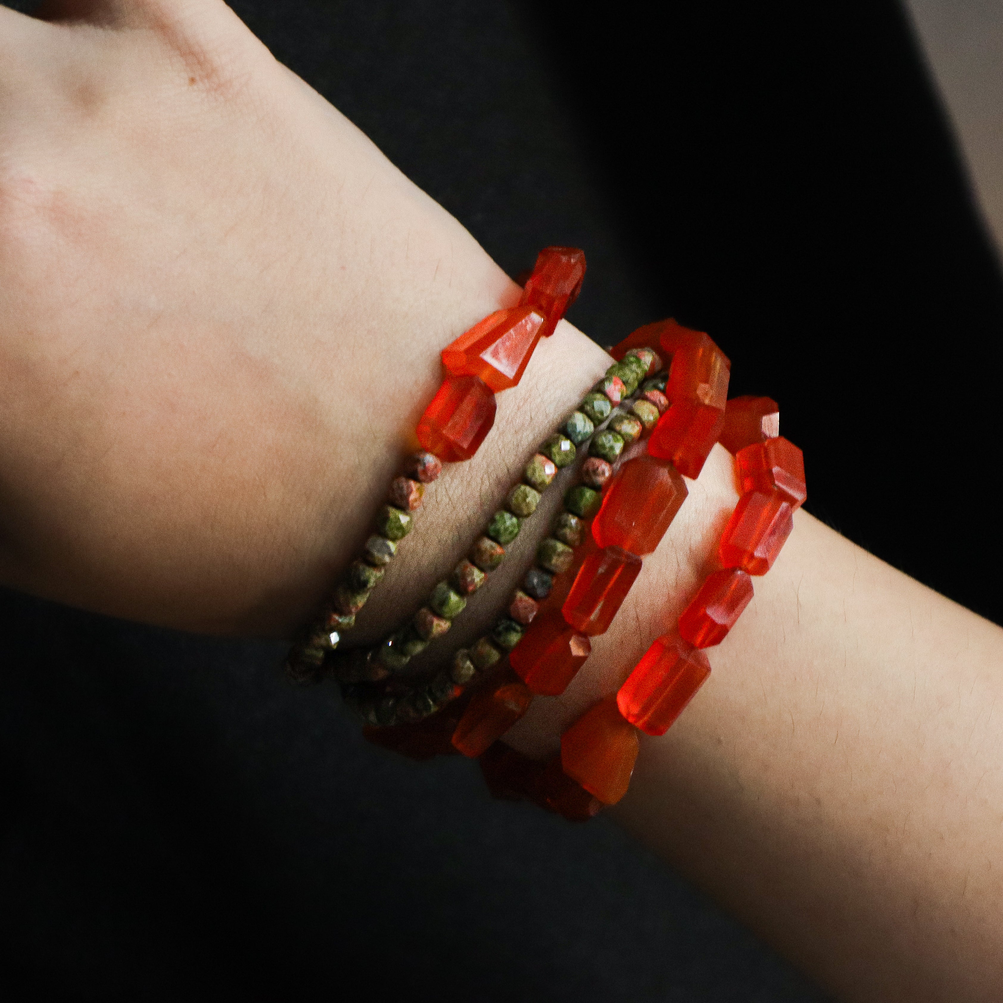 Carnelian & Unakite Silver Bracelet (Project Handmade)