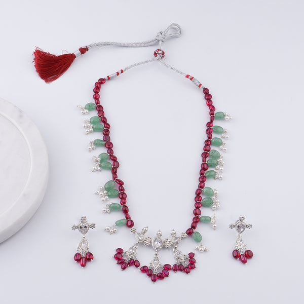 Silver CZ Kudi Tanmani Set with Rubies & Russian Quartz