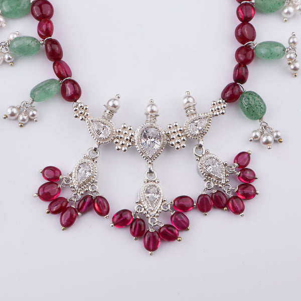 Silver CZ Kudi Tanmani Set with Rubies & Russian Quartz