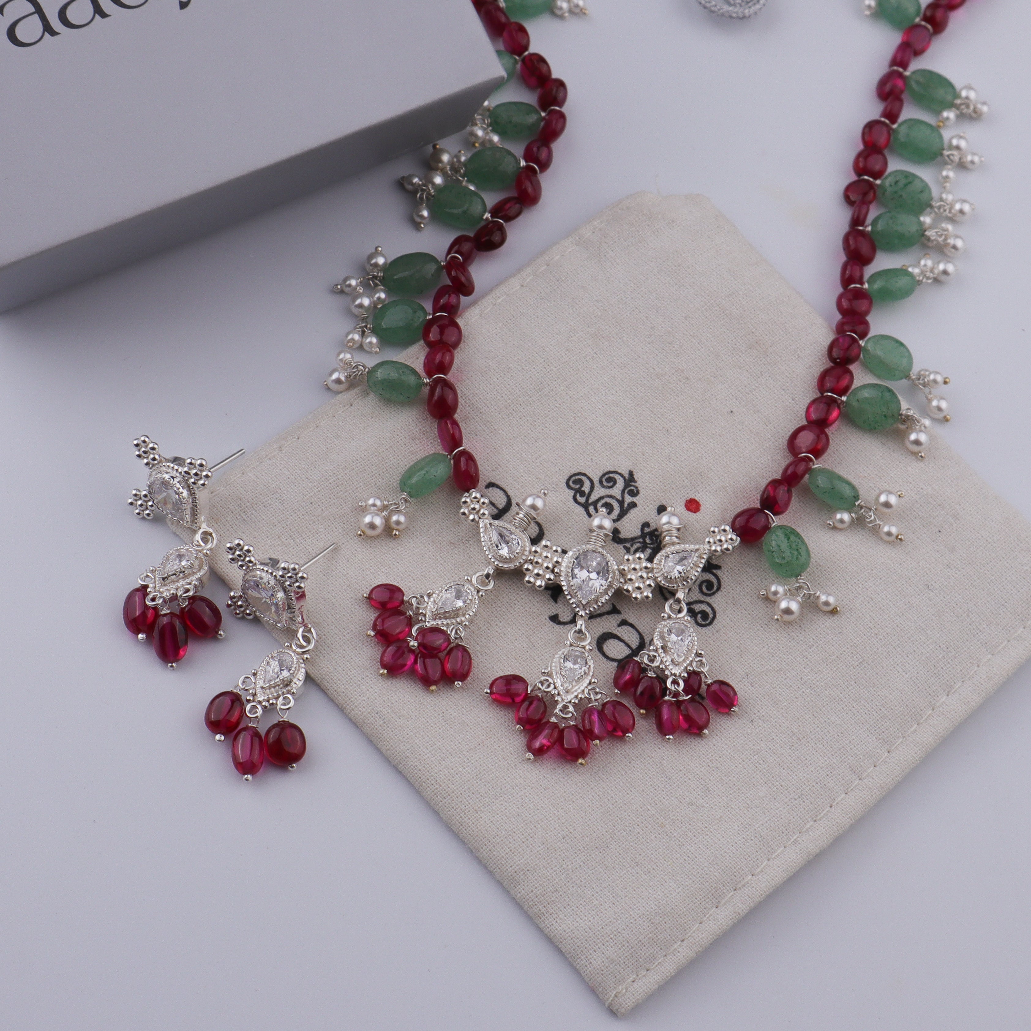 Silver CZ Kudi Tanmani Set with Rubies & Russian Quartz