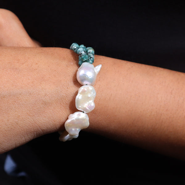 Green Jade & Baroque Pearl Bracelet