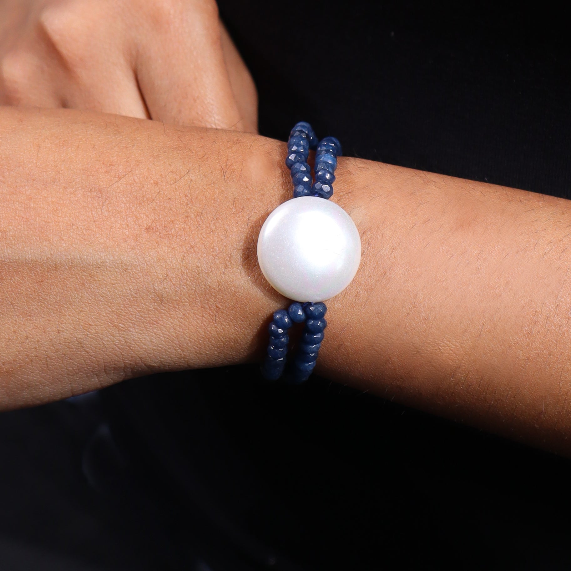 Blue Jade & Coin Pearl Bracelet