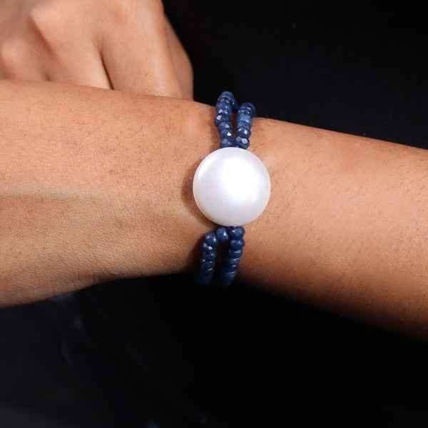 Blue Jade & Coin Pearl Bracelet