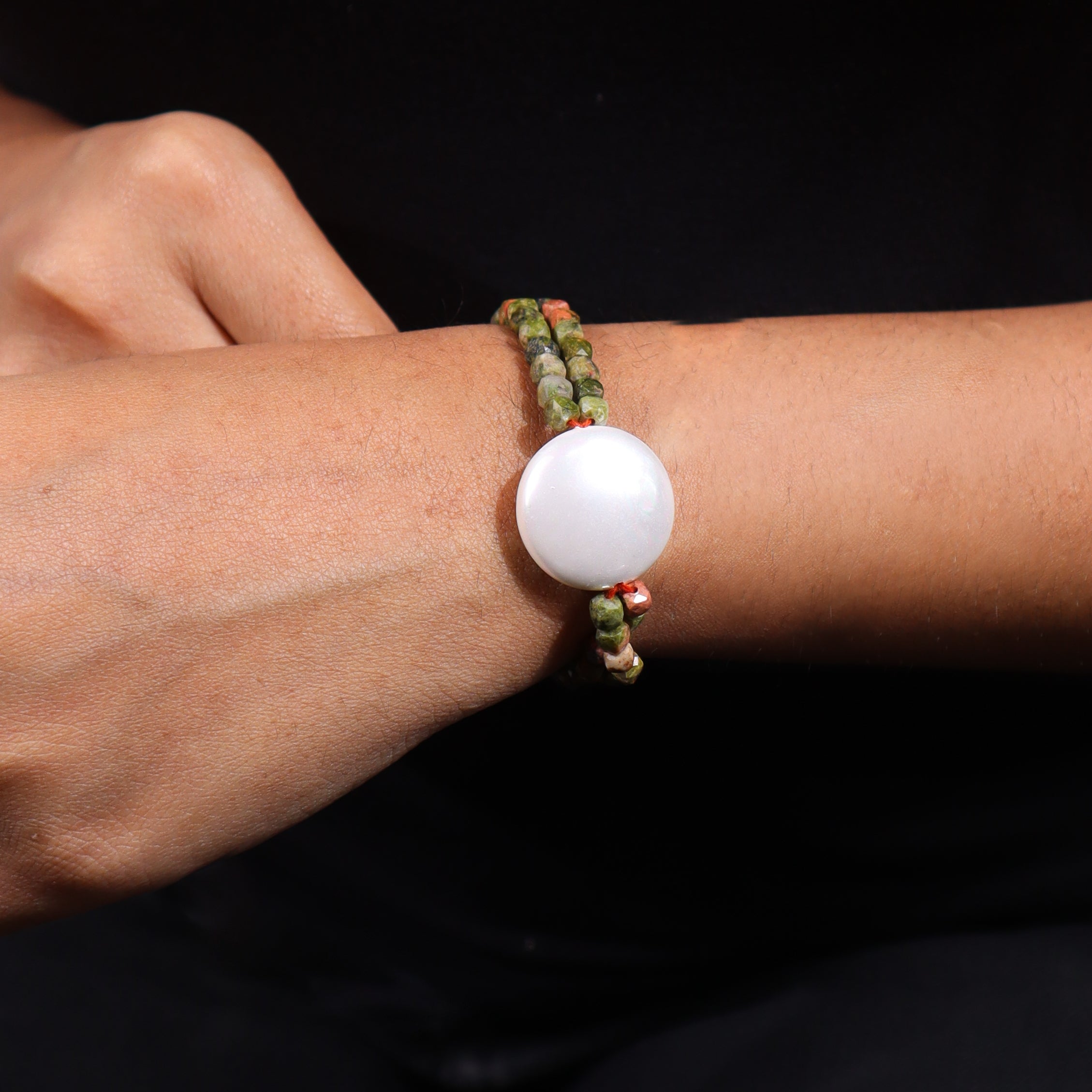Unakite & Coin Pearl Bracelet