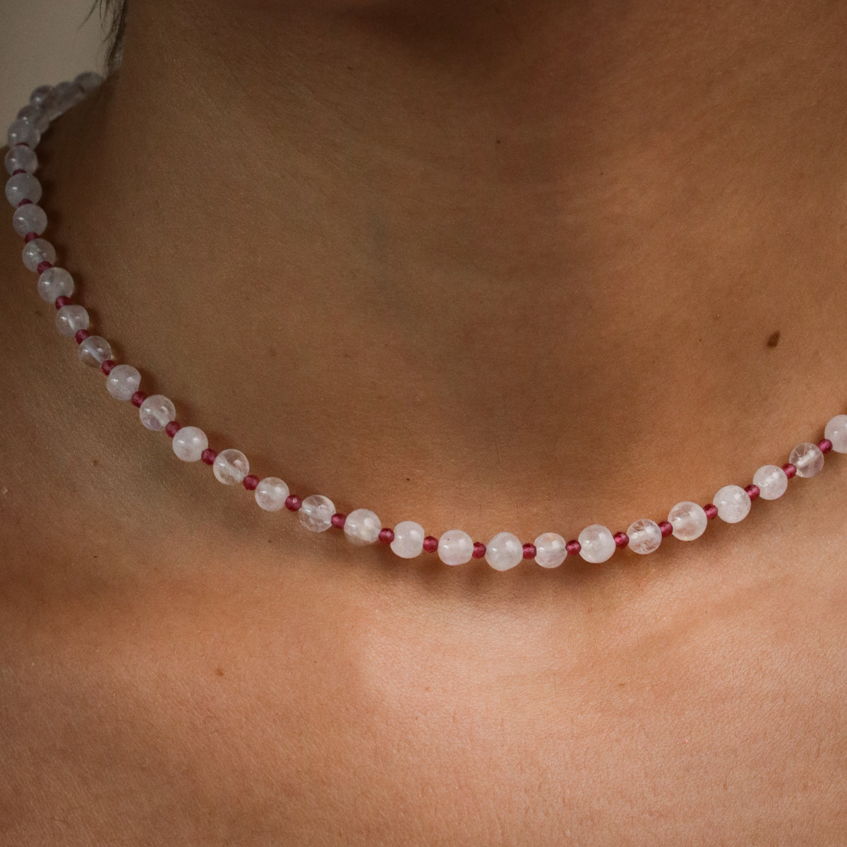 Rhodolite and Moonstone Silver Necklace