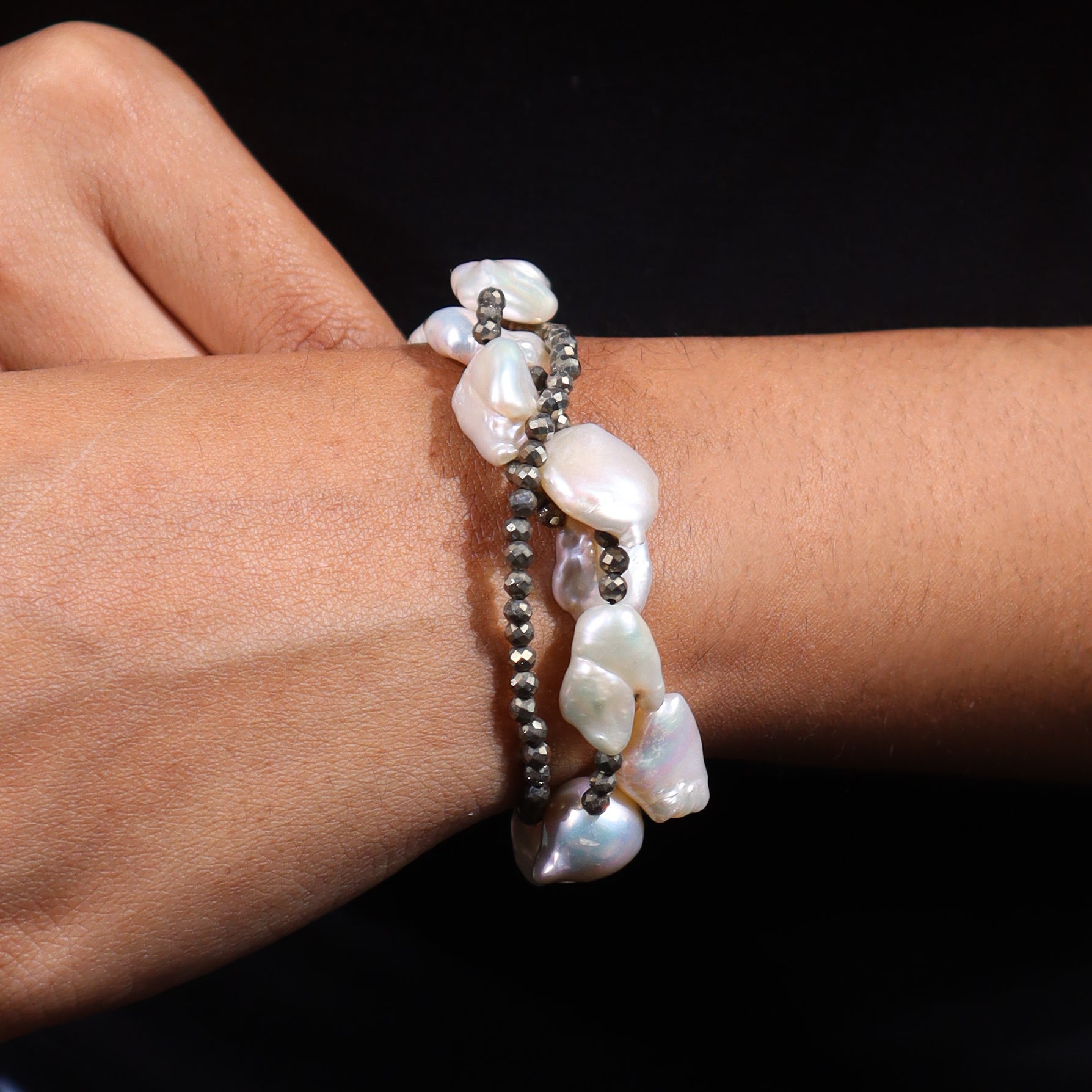 Pyrite & Baroque Pearl Bracelet