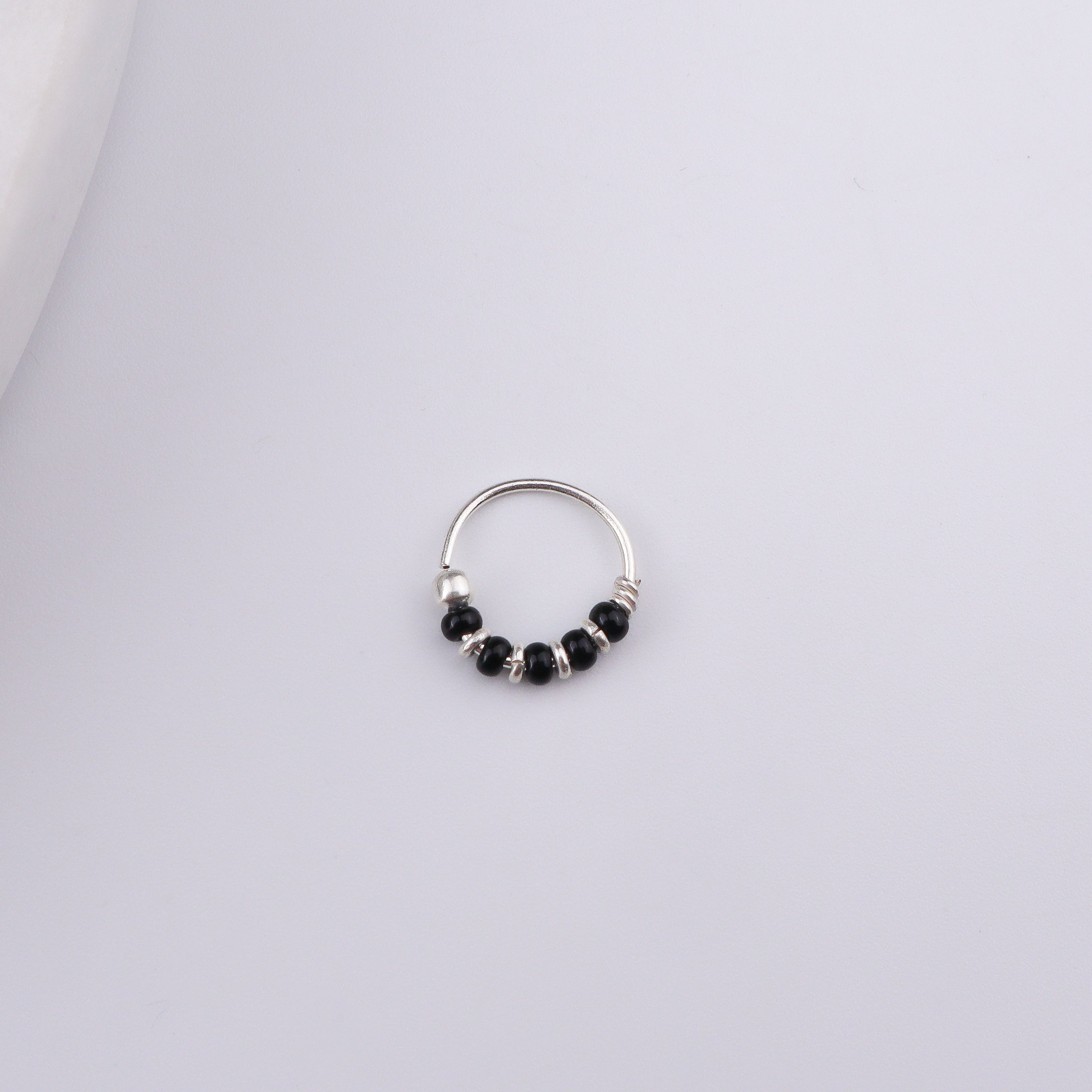 Silver Septum Cum Nose Ring with Black Bead (Pierced)