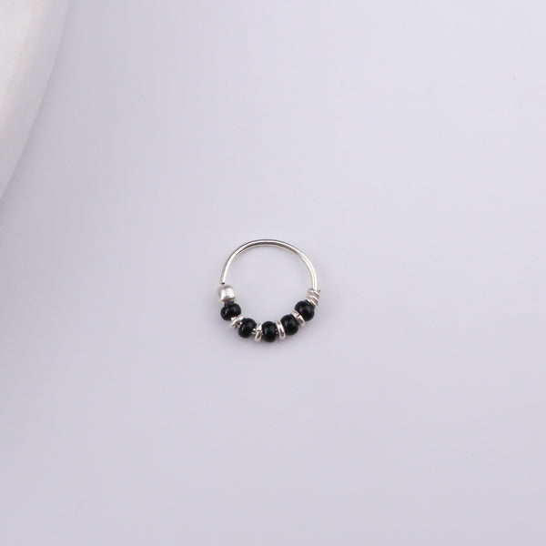 Silver Septum Cum Nose Ring with Black Bead (Pierced)
