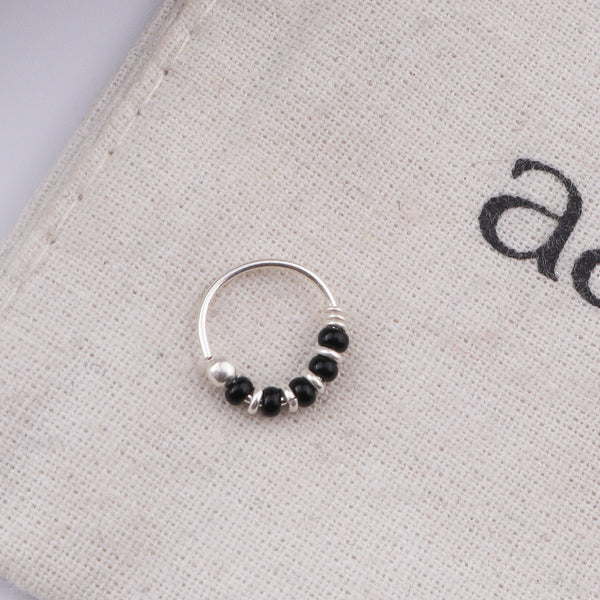 Silver Septum Cum Nose Ring with Black Bead (Pierced)